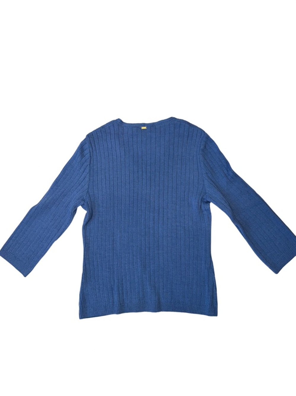 St. John Collection Blue Santana Knit Style Ribbed V-Neck 3/4th Sleeve Sz S - Picture 4 of 14